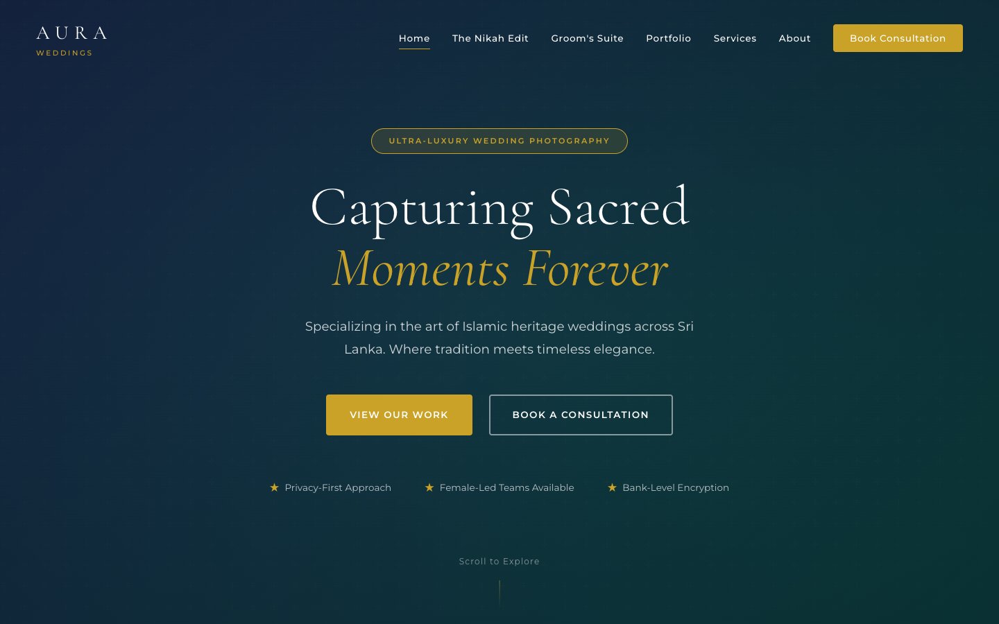 Aura Weddings desktop view