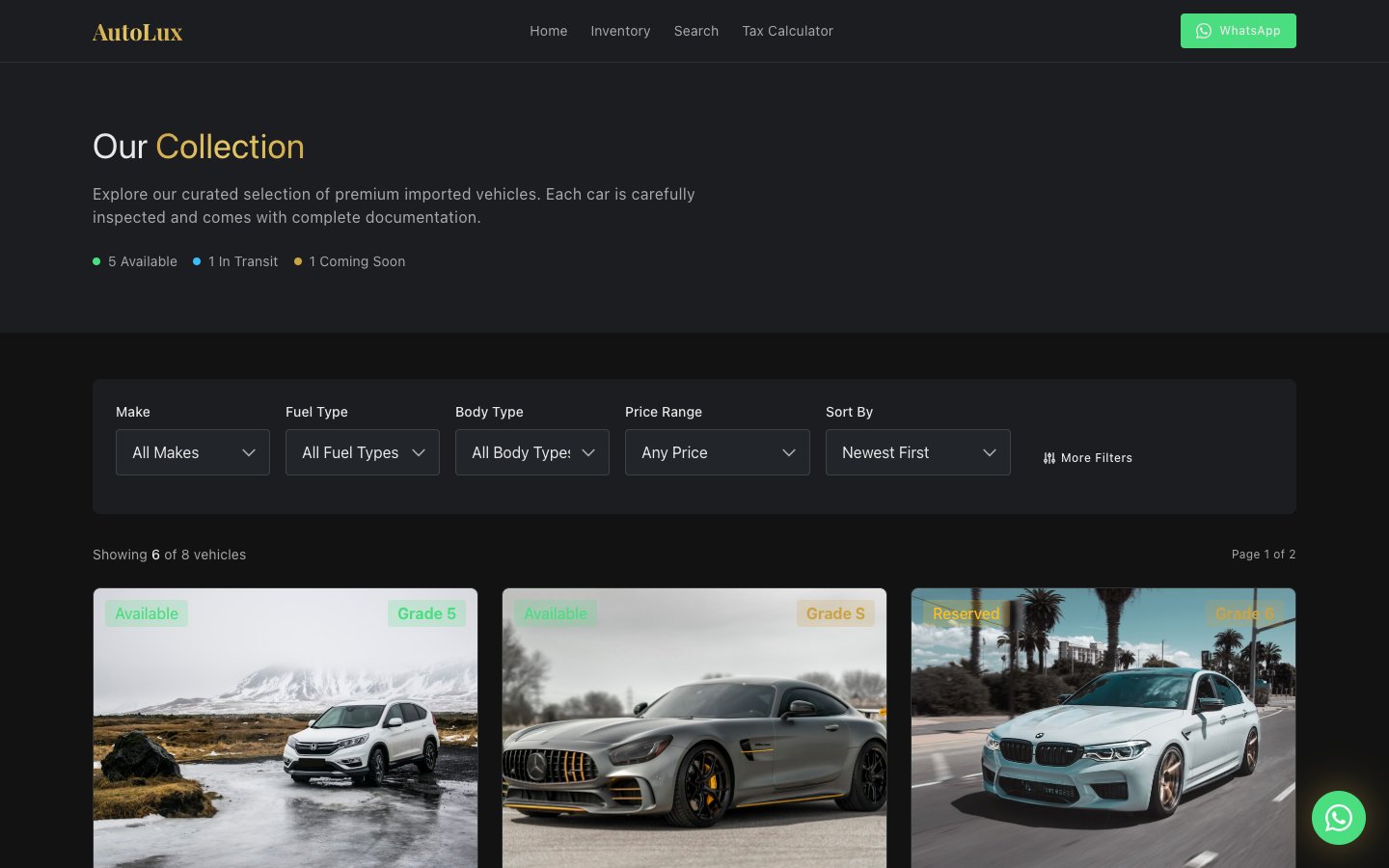AutoLux Sri Lanka desktop view