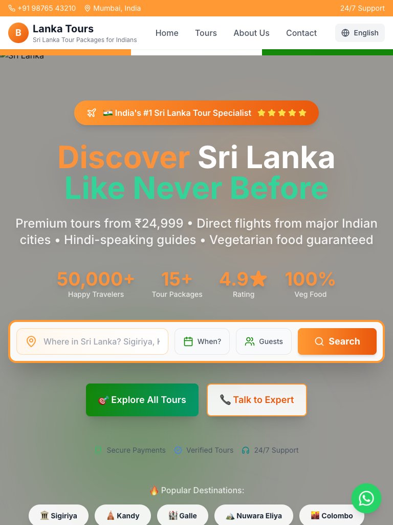 Lanka Tours tablet view