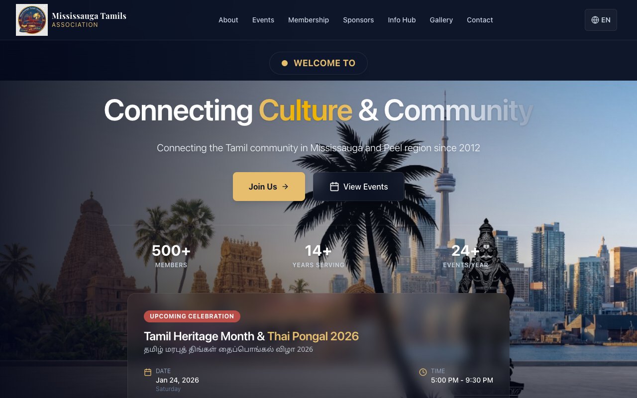 Mississauga Tamils Association desktop view