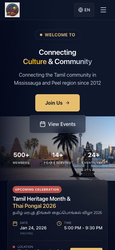Mississauga Tamils Association mobile view