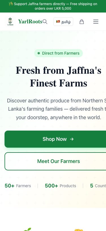 YarlRoots — Jaffna Farmer Marketplace mobile view