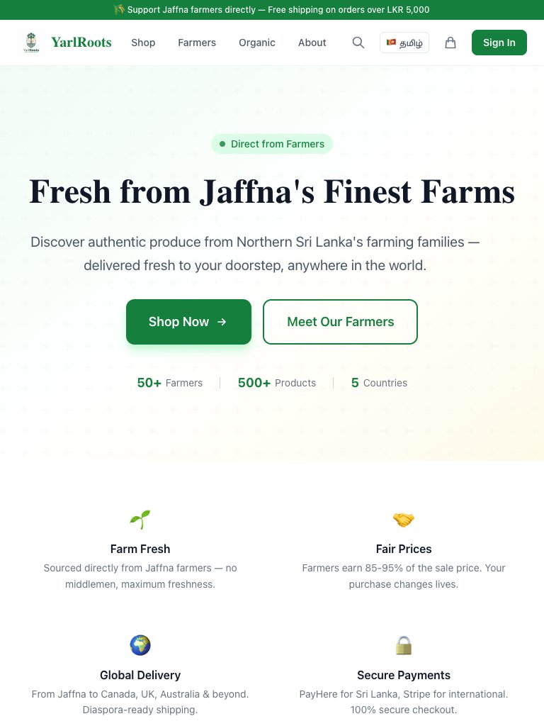 YarlRoots — Jaffna Farmer Marketplace tablet view